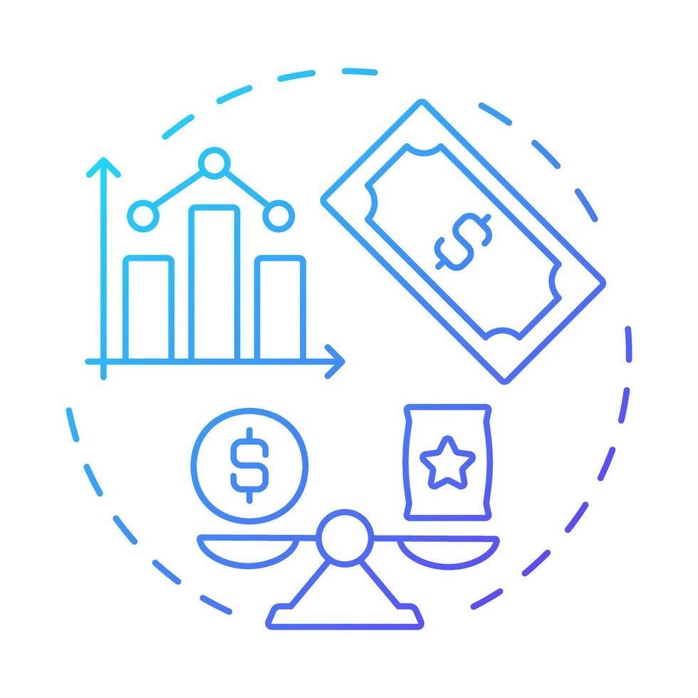 Cost value blue gradient concept icon. Statistical graph, chart. Expenses, finance. Round shape line illustration. Abstract idea. Graphic design. Easy to use in infographic, presentation vector