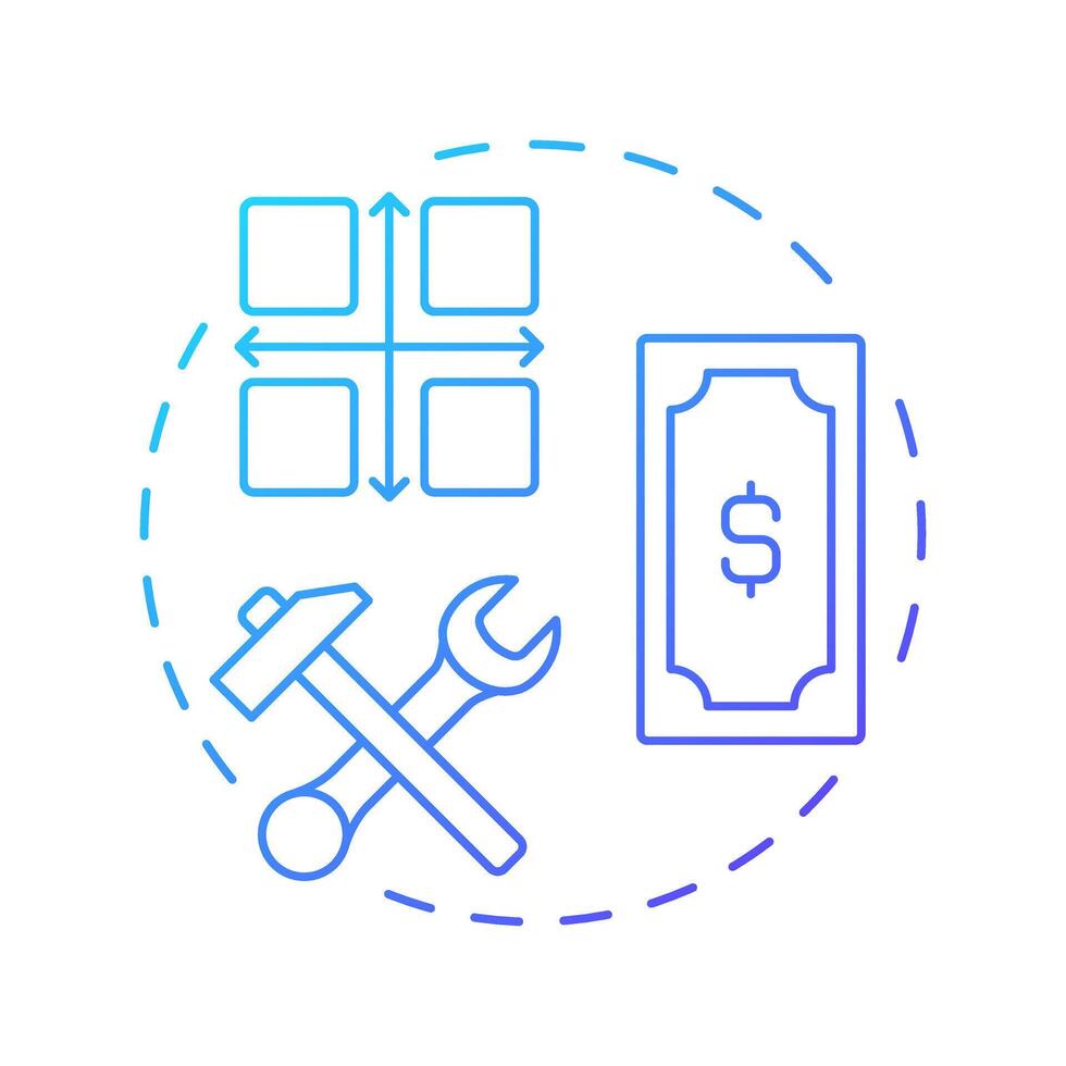 Function cost matrix blue gradient concept icon. Product usability, service development. Round shape line illustration. Abstract idea. Graphic design. Easy to use in infographic, presentation vector