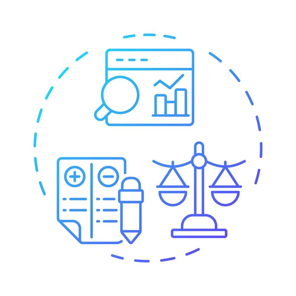 Evaluation blue gradient concept icon. Statistical metrics analysis. Balance sheet, comparison scales. Round shape line illustration. Abstract idea. Graphic design. Easy to use in infographic vector