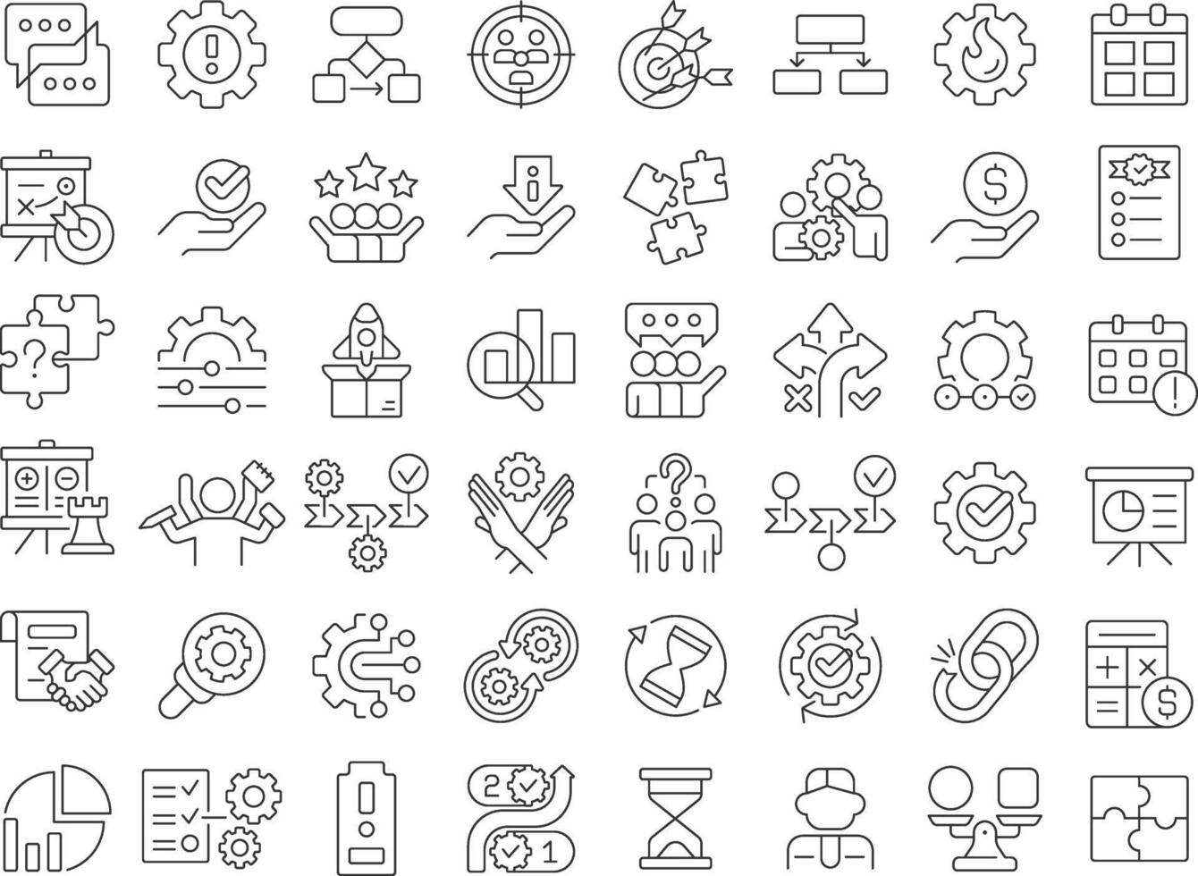 Workflow management line icons set. Teamwork organization. Statistical analytics. Customers experience. Isolated outline illustrations. Thin lineart iconset symbols. Editable stroke vector
