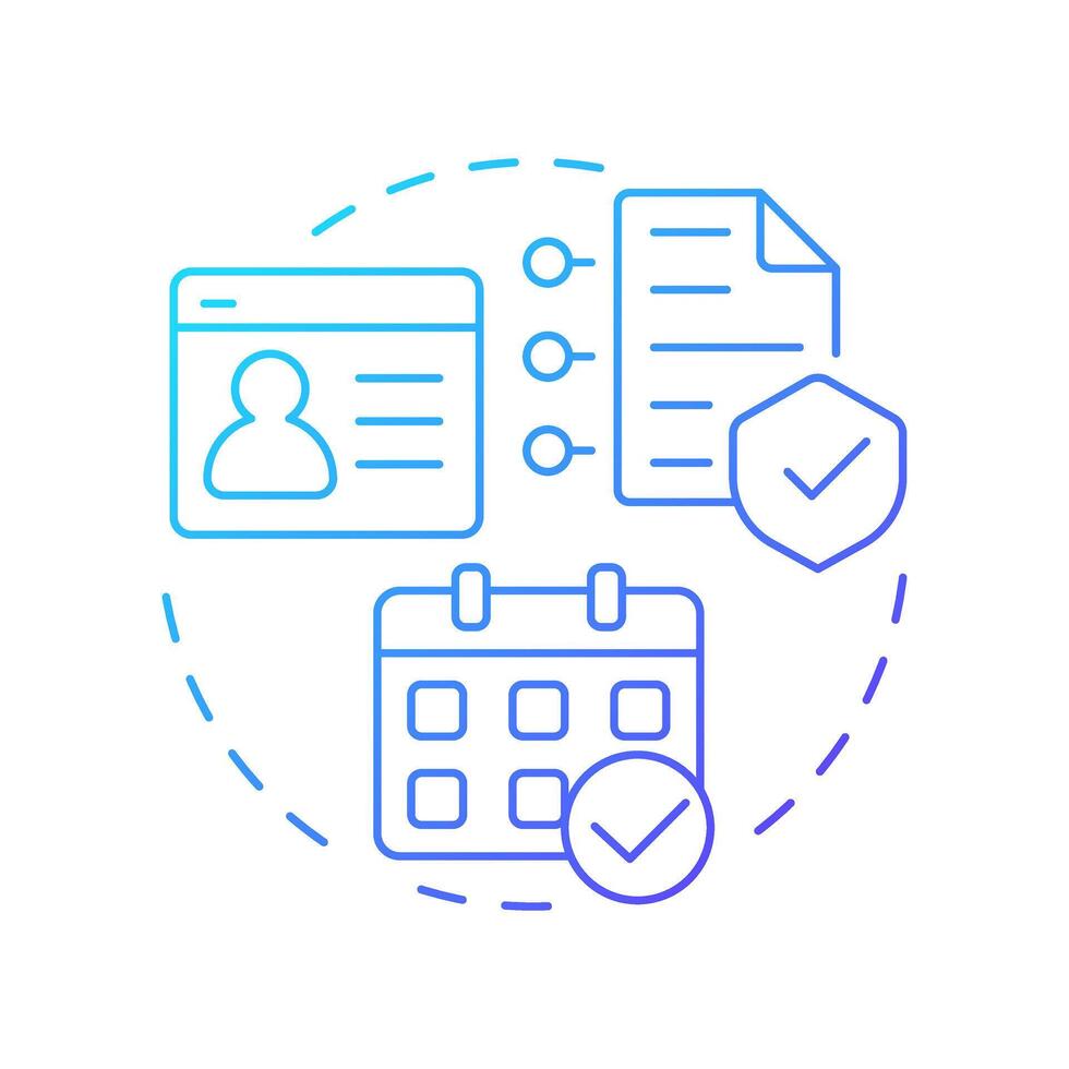 Recording consent blue gradient concept icon. Securely storing user data. Allowance lifecycle management. Round shape line illustration. Abstract idea. Graphic design. Easy to use in article vector