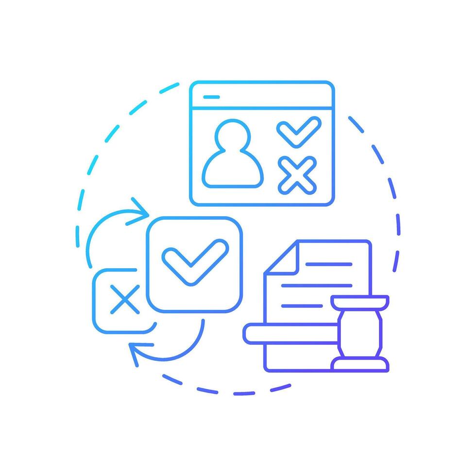 Compliance with regulations blue gradient concept icon. Global data privacy laws. Benefit of consent management. Round shape line illustration. Abstract idea. Graphic design. Easy to use in article vector
