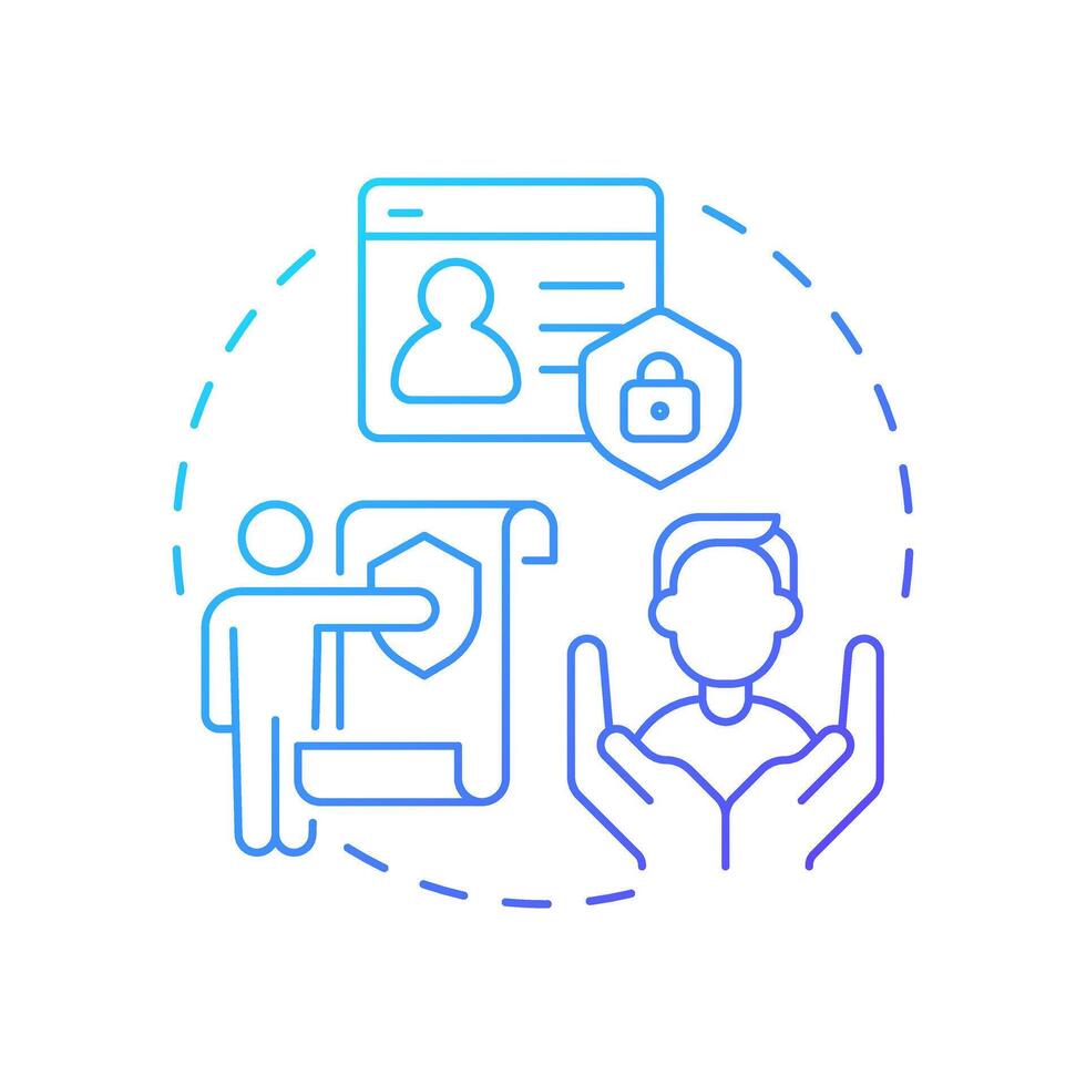 User rights protection blue gradient concept icon. Controlling data collection. Benefit of consent management. Round shape line illustration. Abstract idea. Graphic design. Easy to use in article vector