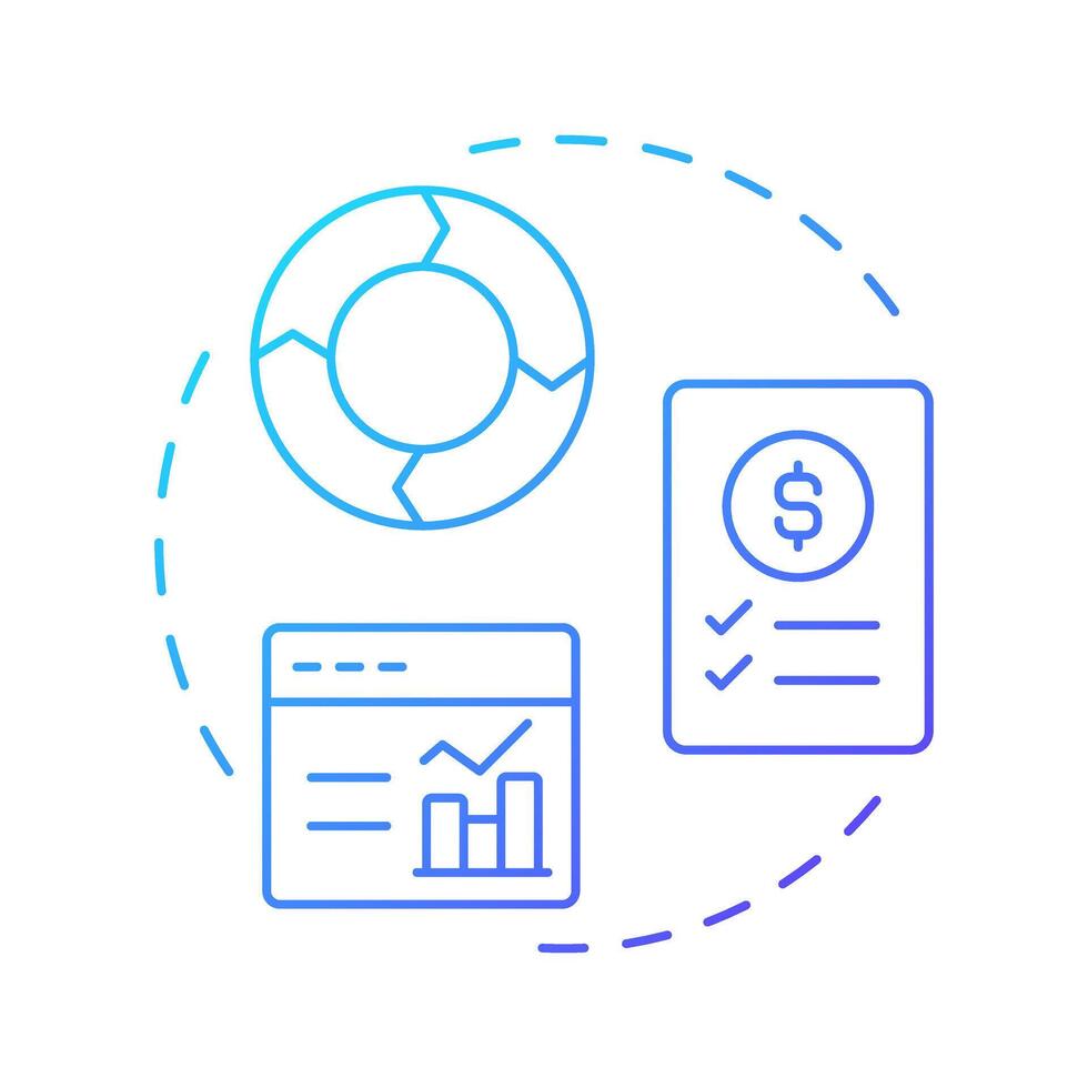 Life cycle cost blue gradient concept icon. Statistical metrics, chart. Budget, bill. Round shape line illustration. Abstract idea. Graphic design. Easy to use in infographic, presentation vector