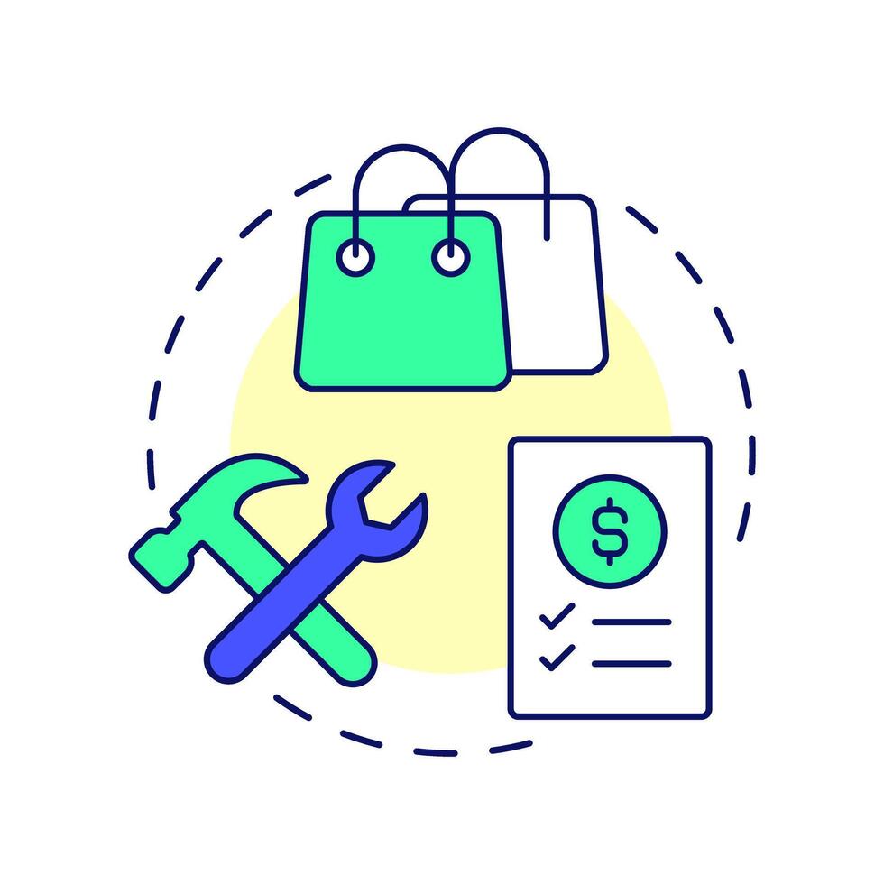 Product bundling multi color concept icon. Ordering, purchasing. Marketing strategy. Round shape line illustration. Abstract idea. Graphic design. Easy to use in infographic, article vector