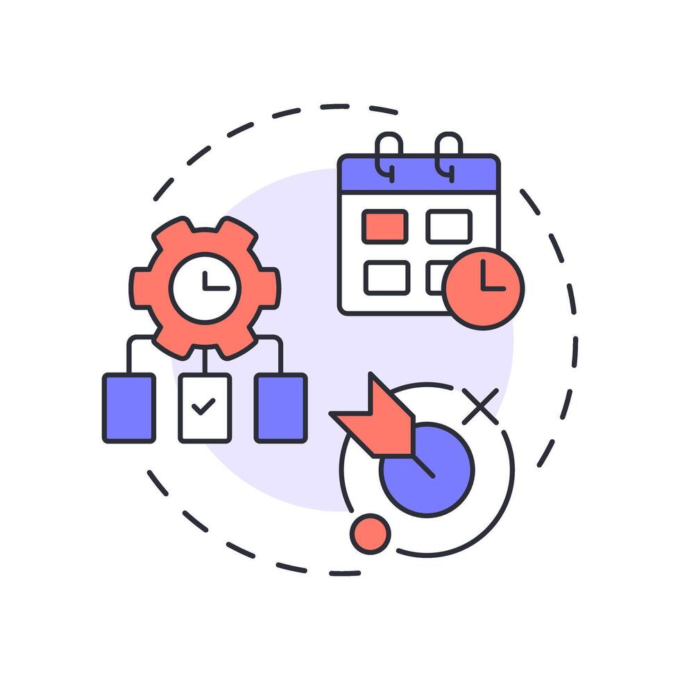 Time management multi color concept icon. Workflow organization. Schedule, deadlines. Round shape line illustration. Abstract idea. Graphic design. Easy to use in infographic, presentation vector