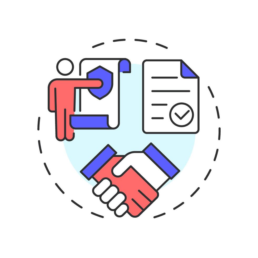 Entry and contracting multi color concept icon. Responsibilities, agreements. Teamwork organization. Round shape line illustration. Abstract idea. Graphic design. Easy to use in infographic vector