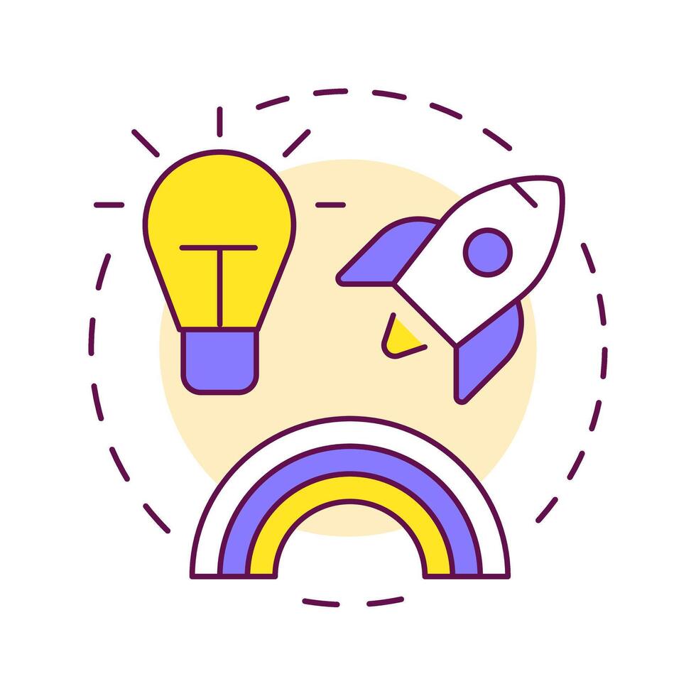 Fresh ideas multi color concept icon. Innovative thinking. Customer experience, organizational culture. Round shape line illustration. Abstract idea. Graphic design. Easy to use in infographic vector