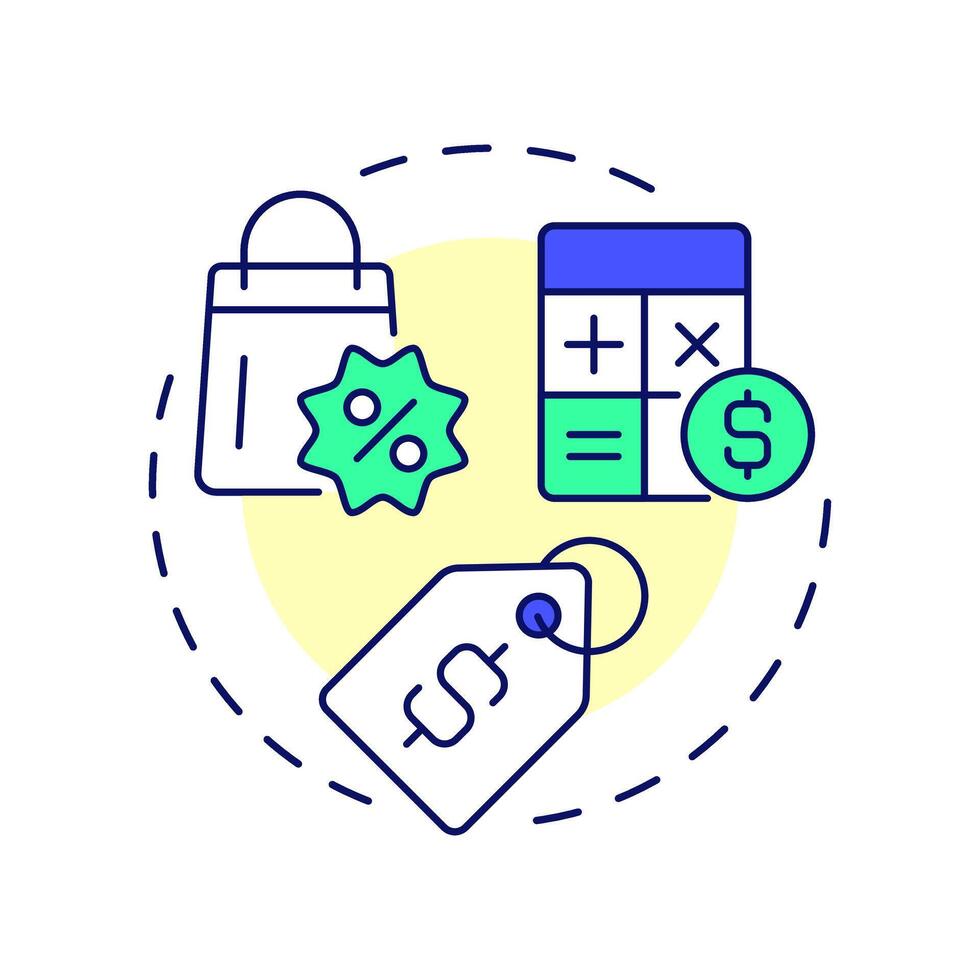 Discount controls multi color concept icon. Price management, calculation. Profit, cost. Round shape line illustration. Abstract idea. Graphic design. Easy to use in infographic, article vector