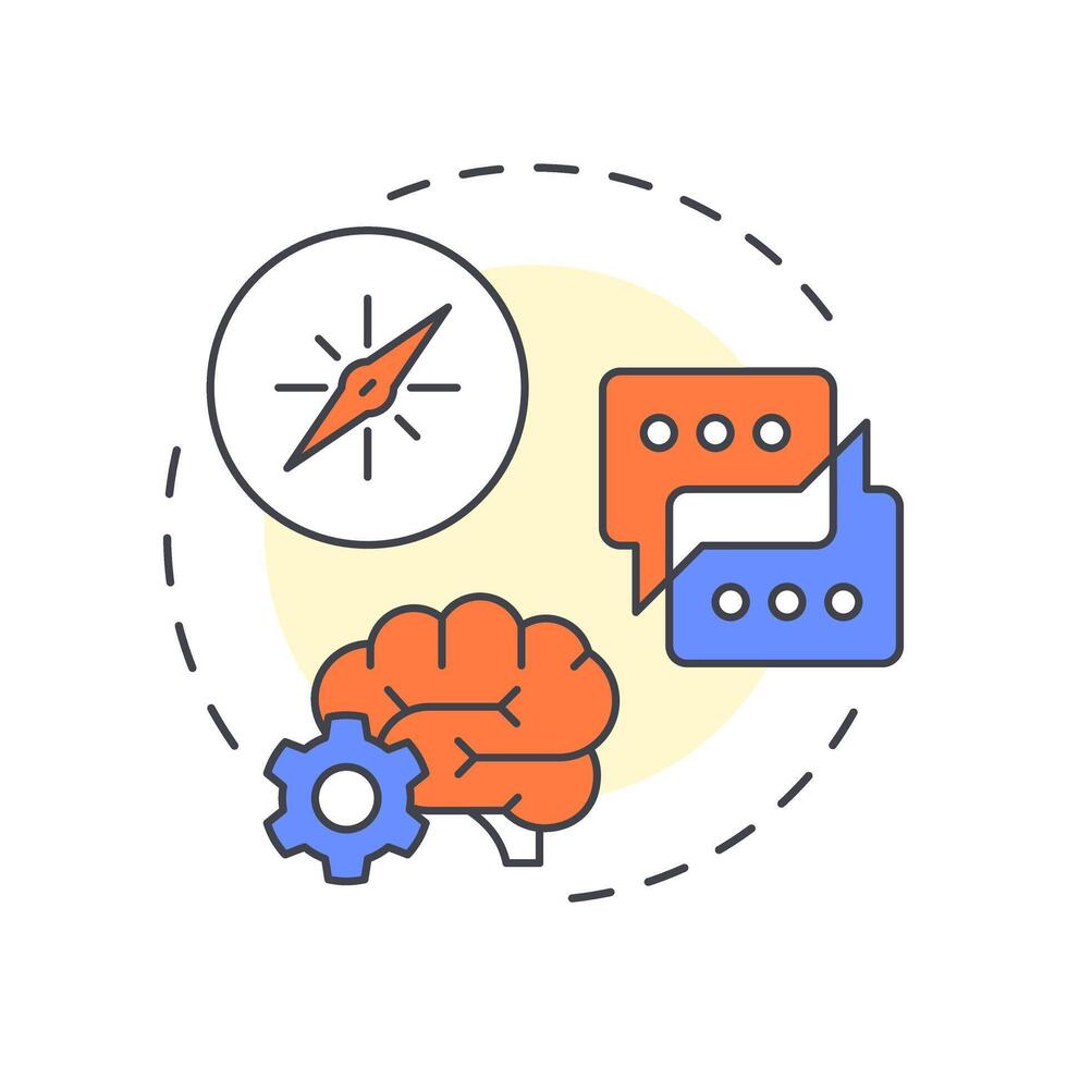 Strategy consulting multi color concept icon. Corporate transformation. Communication, brainstorm. Round shape line illustration. Abstract idea. Graphic design. Easy to use in infographic vector