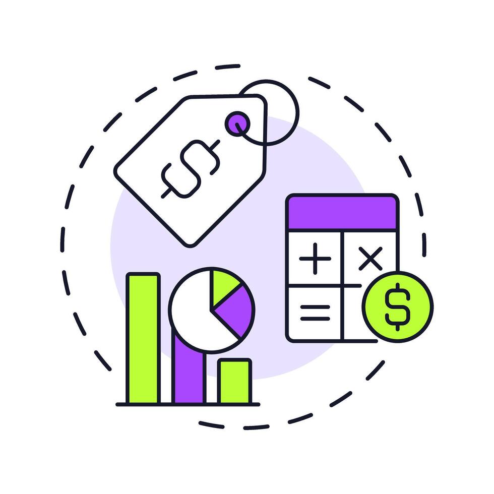 Price multi color concept icon. Data analysis, statistical metrics. Discount, calculation. Round shape line illustration. Abstract idea. Graphic design. Easy to use in infographic, article vector