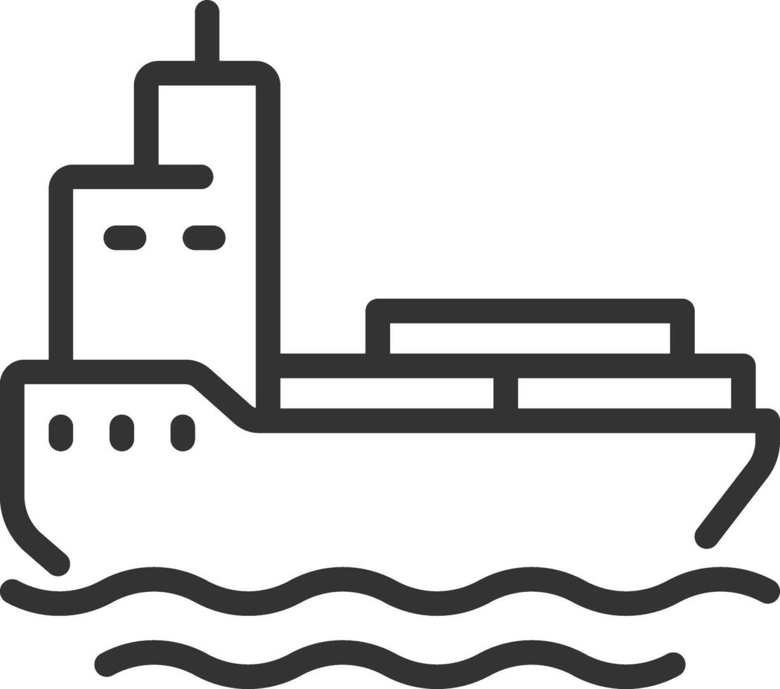 Barge pixel perfect line icon. Water transport in shallow water. Ship carrying freights. Maritime industry. Isolated illustration. Outline symbol. Simple linear drawing. Editable stroke vector