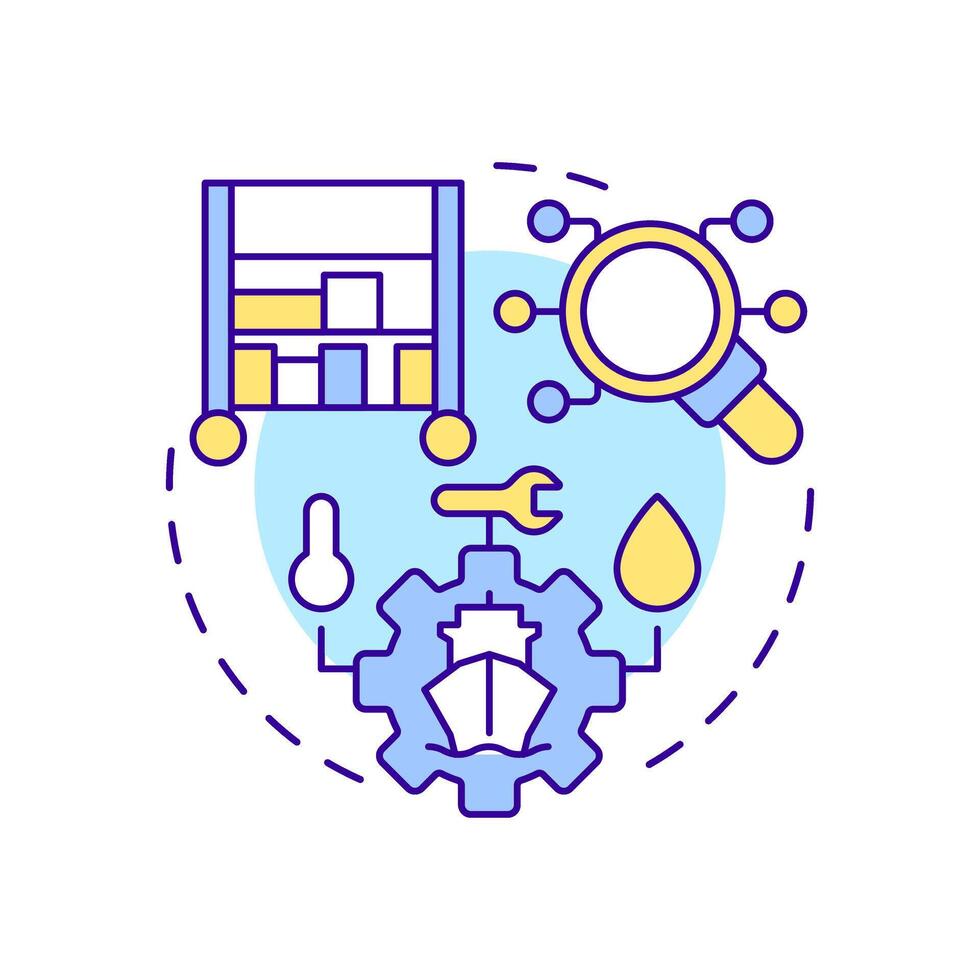 Marine inventory control multi color concept icon. Vessel parts and tools regulation. Technical ship management. Round shape line illustration. Abstract idea. Graphic design. Easy to use in booklet vector