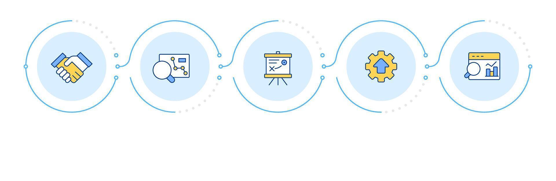 Consulting process infographic 5 steps. Efficiency increase, paperwork organization. Flow chart infochart. Editable info graphics icons vector