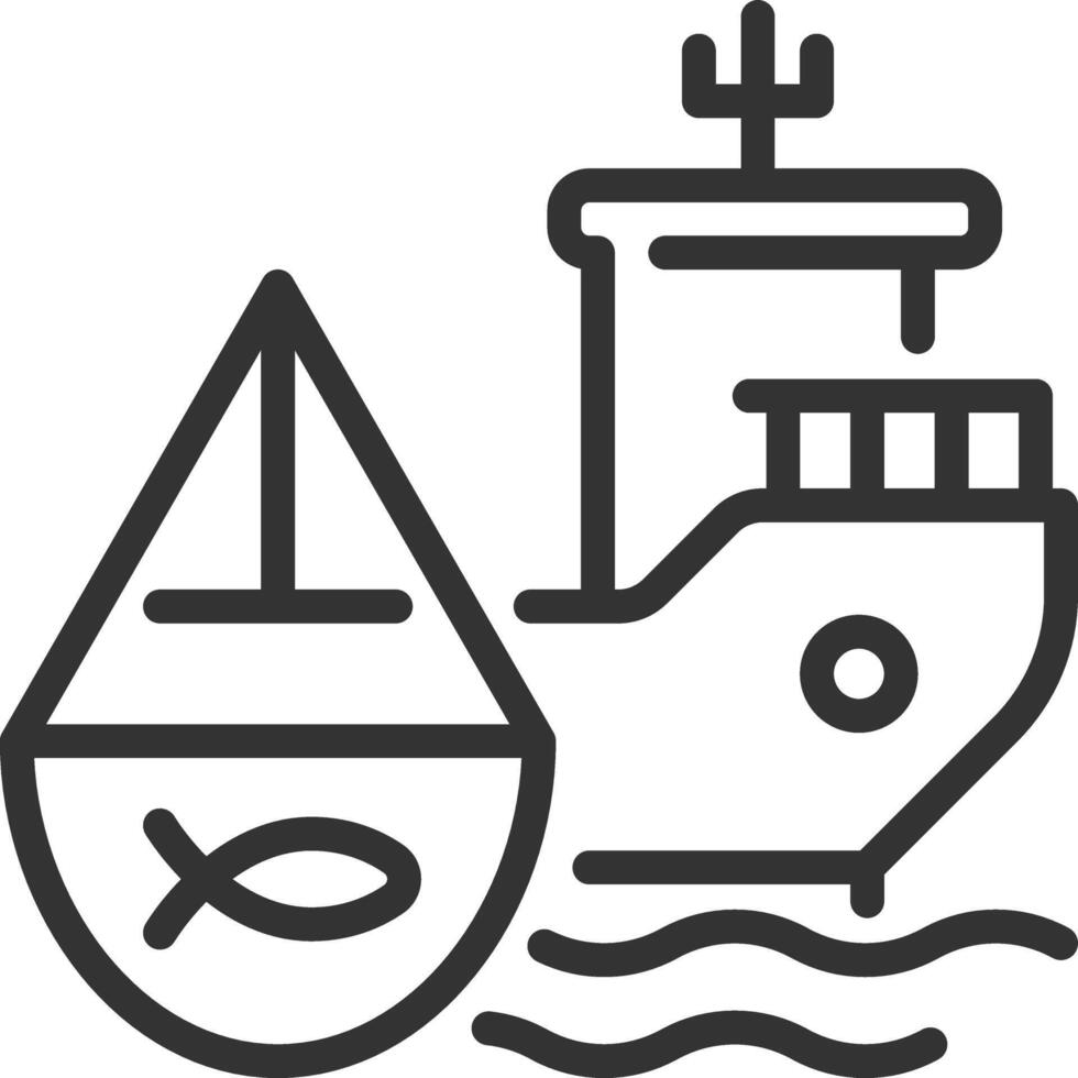 Fishing vessel pixel perfect line icon. Ship designed to catch fish and aquatic animals. Maritime transport. Isolated illustration. Outline symbol. Simple linear drawing. Editable stroke vector