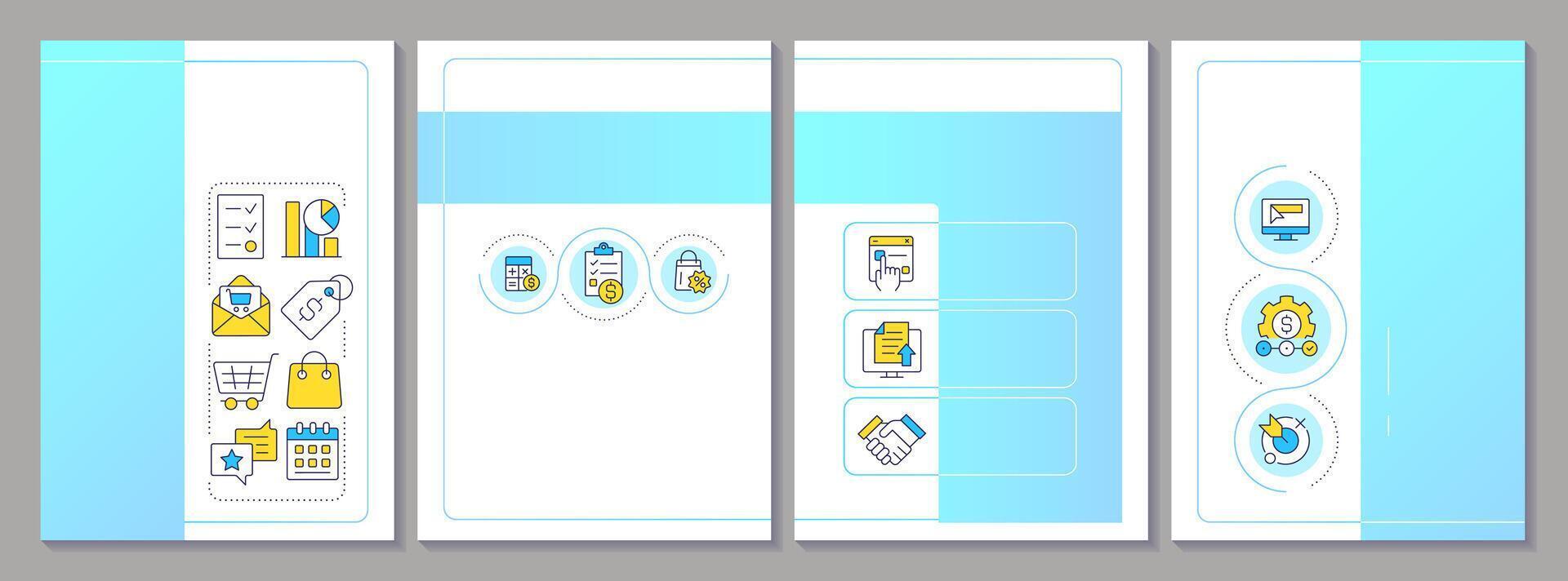 Quote management brochure layout. Statistical metrics, documents organization. Leaflet advertising design with color line icons. Editable 4 pages vector