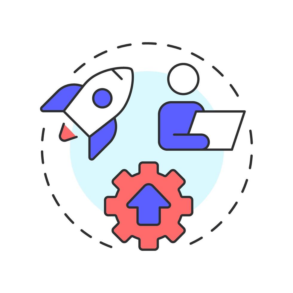 Implementation multi color concept icon. Efficiency increase. Performance monitoring. Round shape line illustration. Abstract idea. Graphic design. Easy to use in infographic, presentation vector