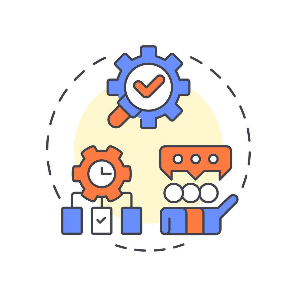 Operations consulting multi color concept icon. Teamwork organization, collaboration. Task management. Round shape line illustration. Abstract idea. Graphic design. Easy to use in infographic vector
