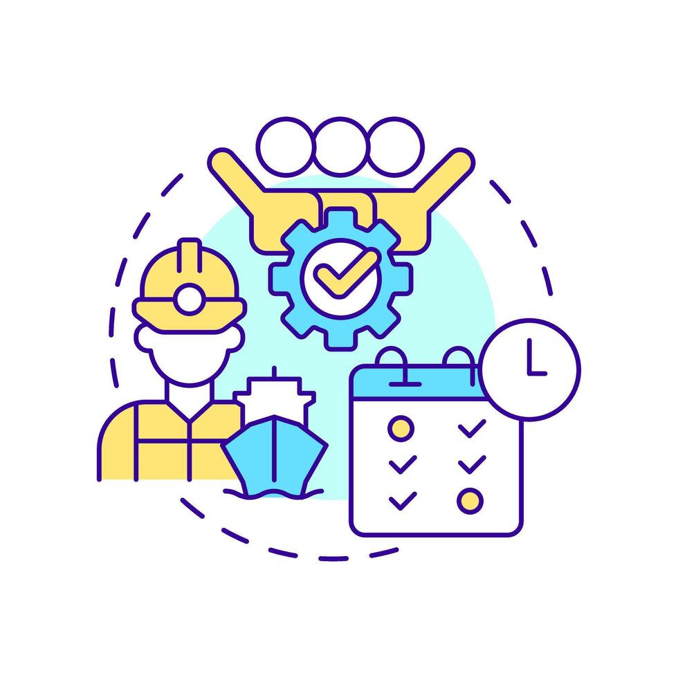 Crew work rest multi color concept icon. Protecting vessel team health. Law regulation. Maritime staff management. Round shape line illustration. Abstract idea. Graphic design. Easy to use in booklet vector
