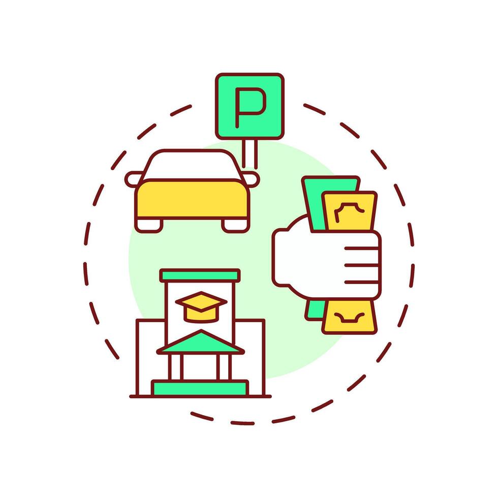 Parking passes multi color concept icon. Expenses, cost. University, college. Urban, traffic. Round shape line illustration. Abstract idea. Graphic design. Easy to use in article, infographic vector