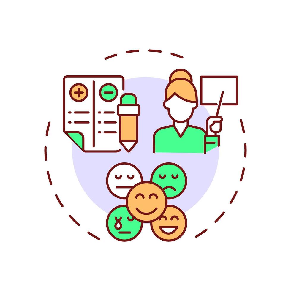 Student behavior tracking multi color concept icon. Learning plans, tutoring. Social engagement. Round shape line illustration. Abstract idea. Graphic design. Easy to use in article, infographic vector