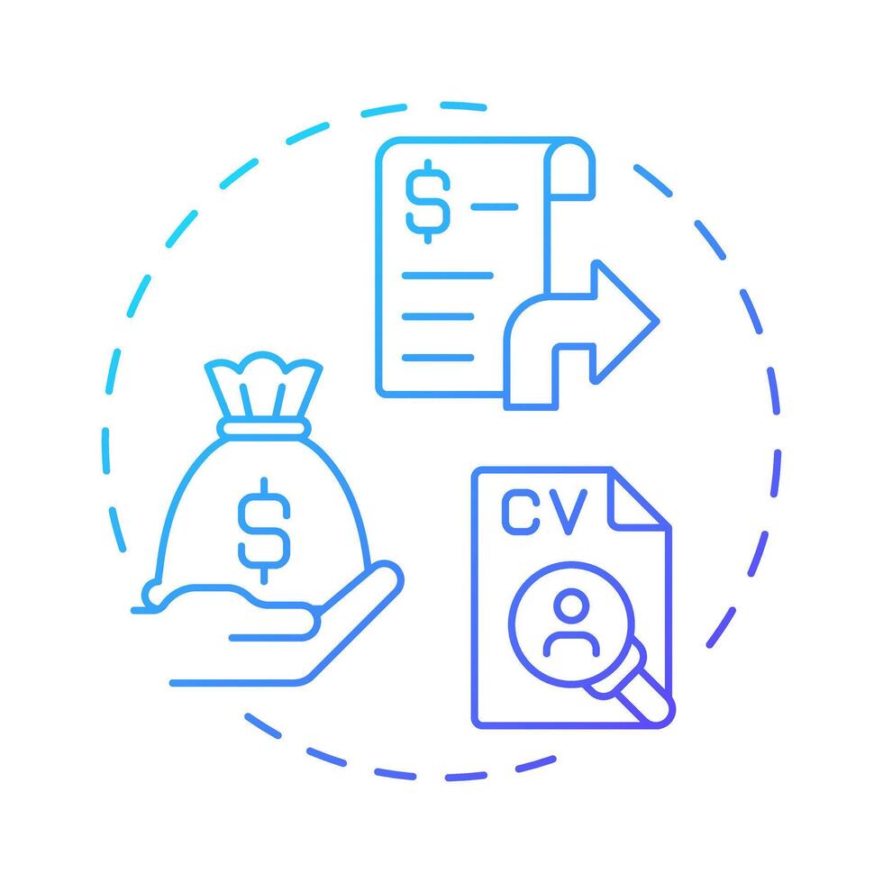 Cost per hire blue gradient concept icon. Measuring total recruitment expenses. Hiring metric. Corporate employment. Round shape line illustration. Abstract idea. Graphic design. Easy to use blog post vector