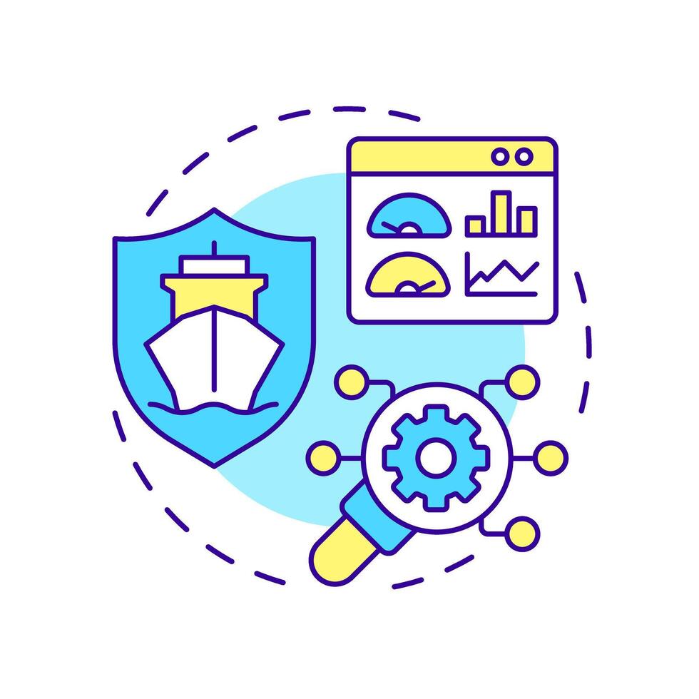 QHSE multi color concept icon. Ship management system solution. Quality, health, safety and environment. Round shape line illustration. Abstract idea. Graphic design. Easy to use in booklet vector
