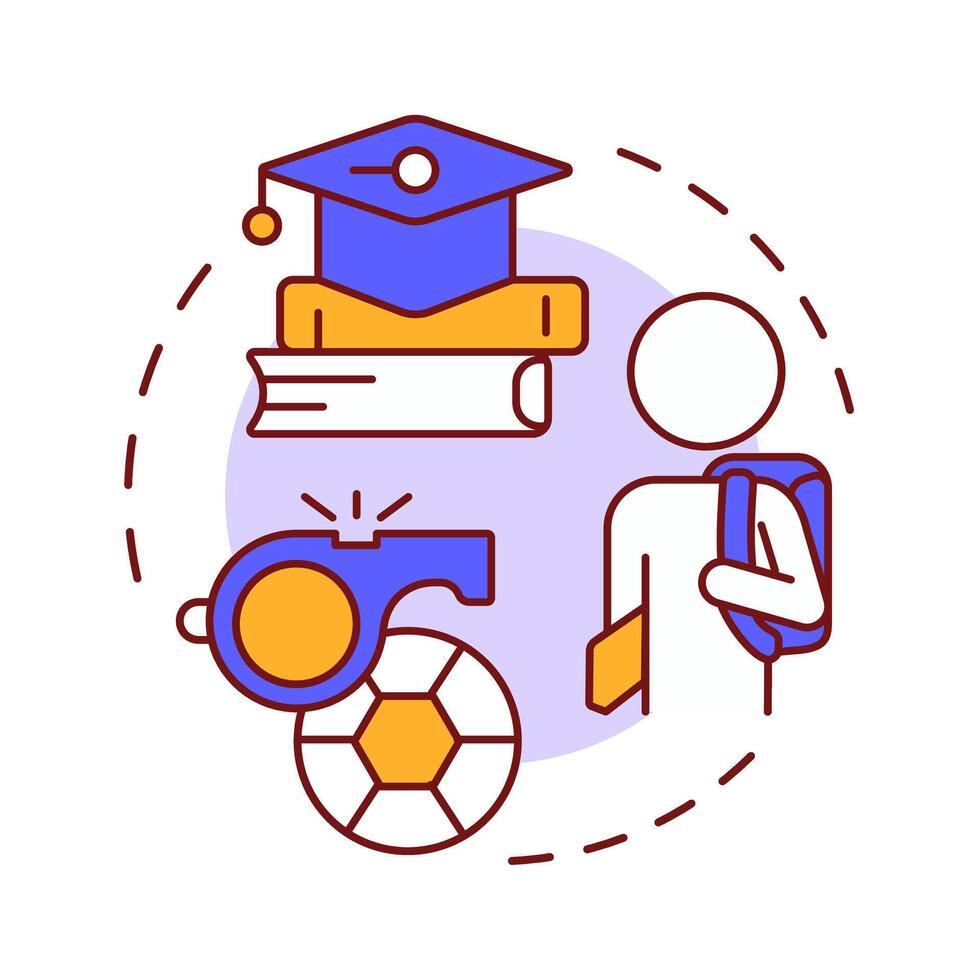 K12 schools multi color concept icon. Sport events, competition. Education materials. Round shape line illustration. Abstract idea. Graphic design. Easy to use in article, infographic vector