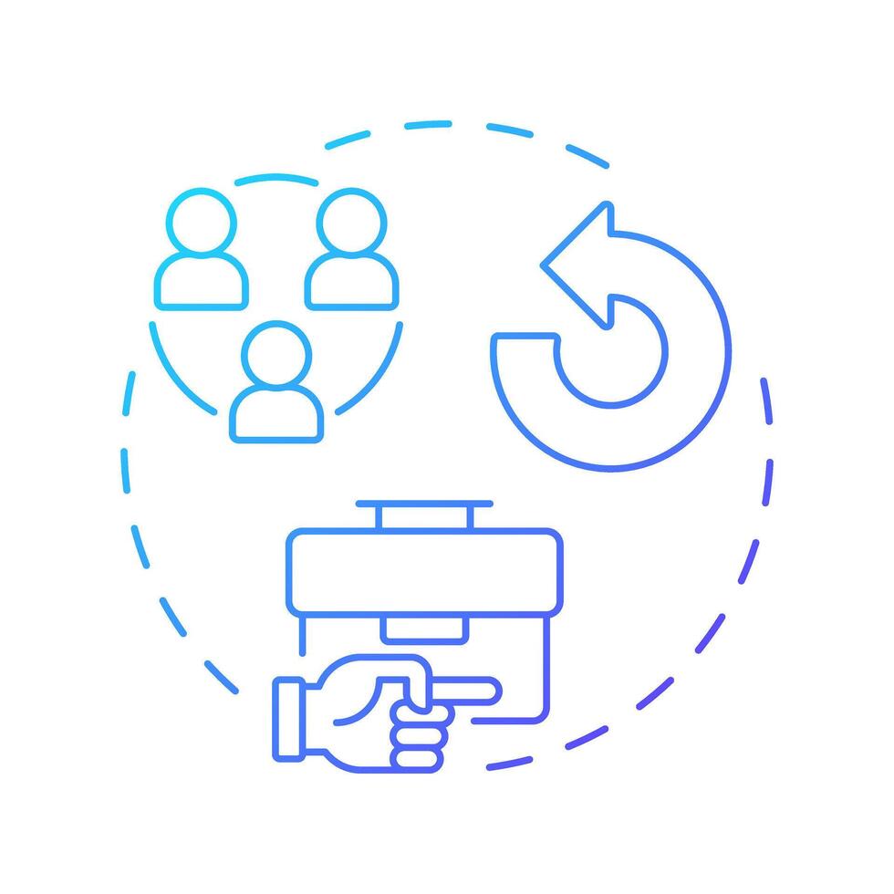 Employee turnover blue gradient concept icon. Workers leaving company rate analyzing. Performance and engagement. Round shape line illustration. Abstract idea. Graphic design. Easy to use blog post vector