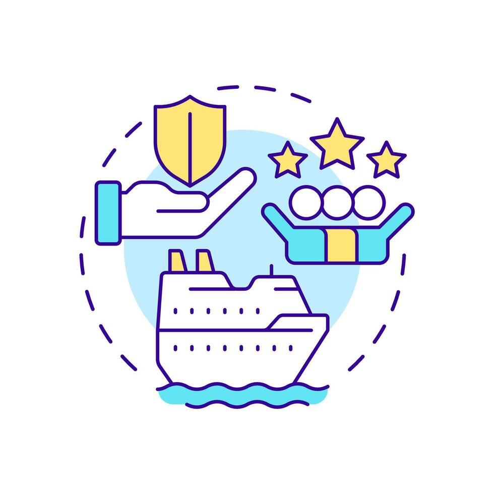 Cruise ship management multi color concept icon. Passengers riding along sea. Vessel type regulation solution. Round shape line illustration. Abstract idea. Graphic design. Easy to use in booklet vector