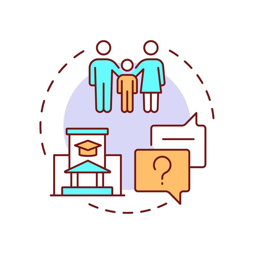 Parent engagement multi color concept icon. School events. Communication, feedback. Round shape line illustration. Abstract idea. Graphic design. Easy to use in article, infographic vector