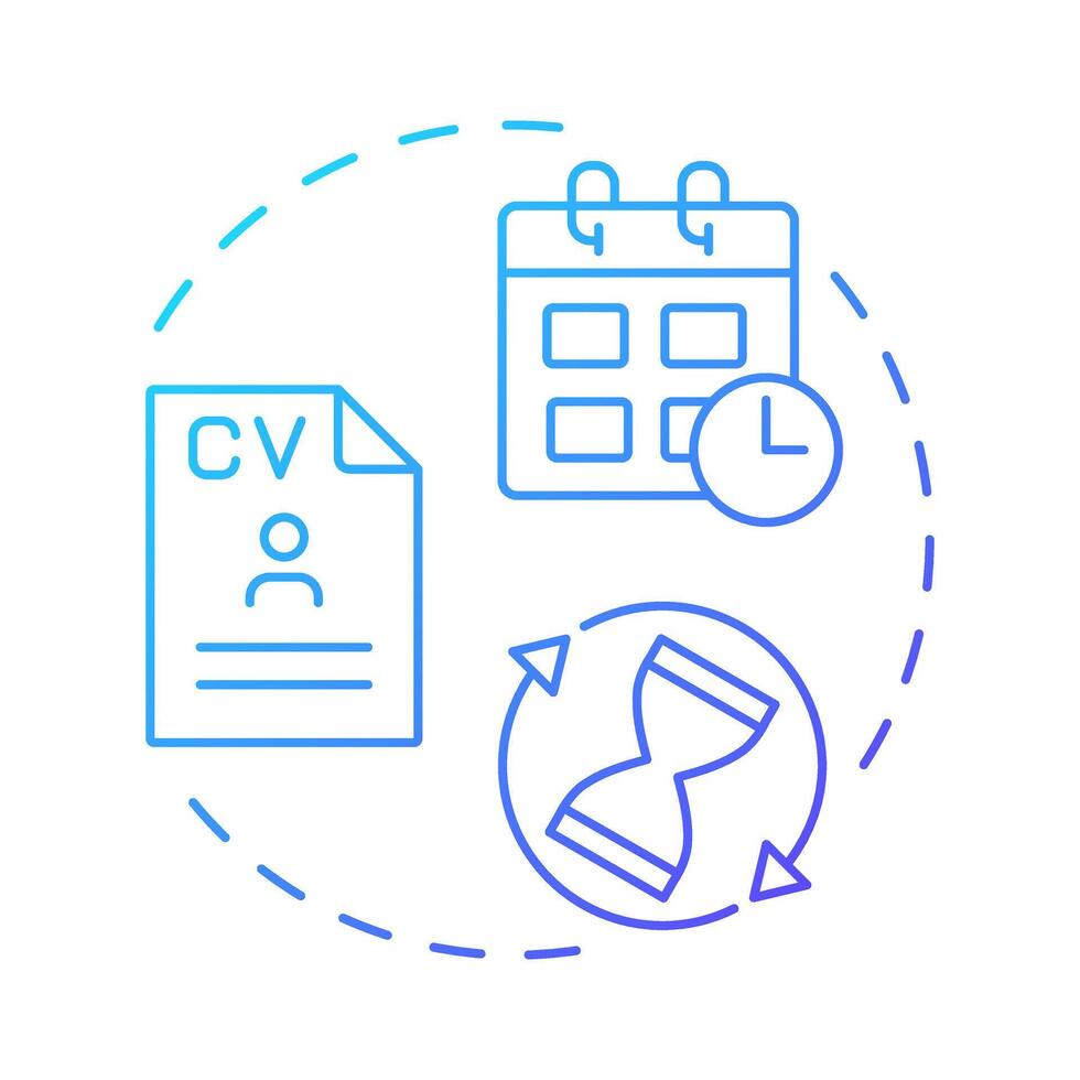 Time to fill blue gradient concept icon. Closing important positions period. Hiring metric. HR management. Round shape line illustration. Abstract idea. Graphic design. Easy to use blog post vector