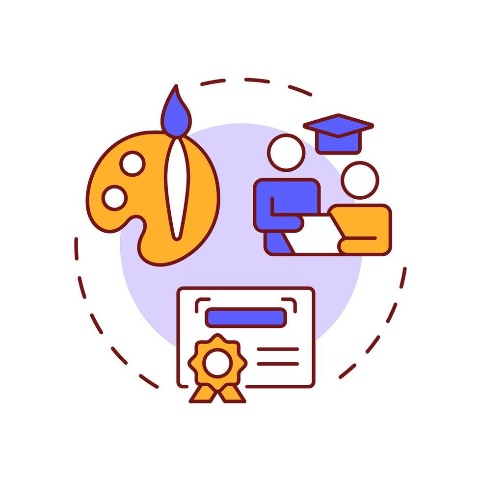 Academies and training centers multi color concept icon. Student services, graduation. Round shape line illustration. Abstract idea. Graphic design. Easy to use in article, infographic vector