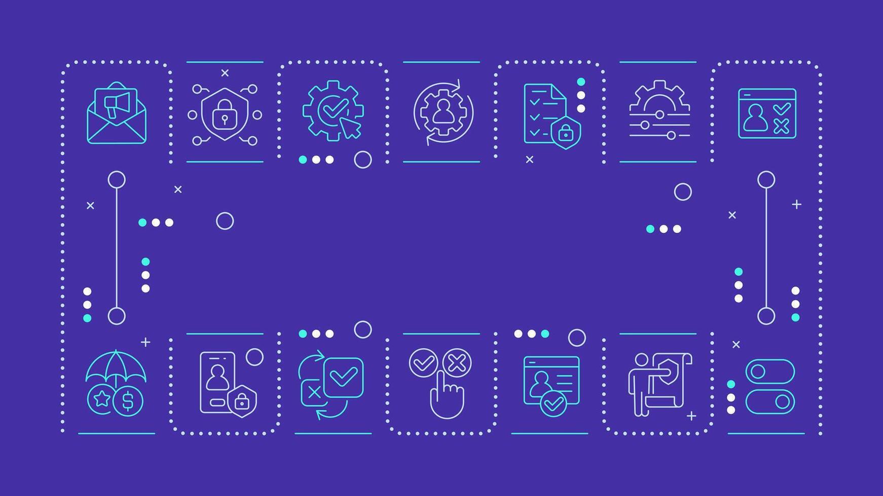 Contest management dark purple word concept. Personal user data access. Digital permission. Horizontal image. Headline text surrounded by editable outline icons vector
