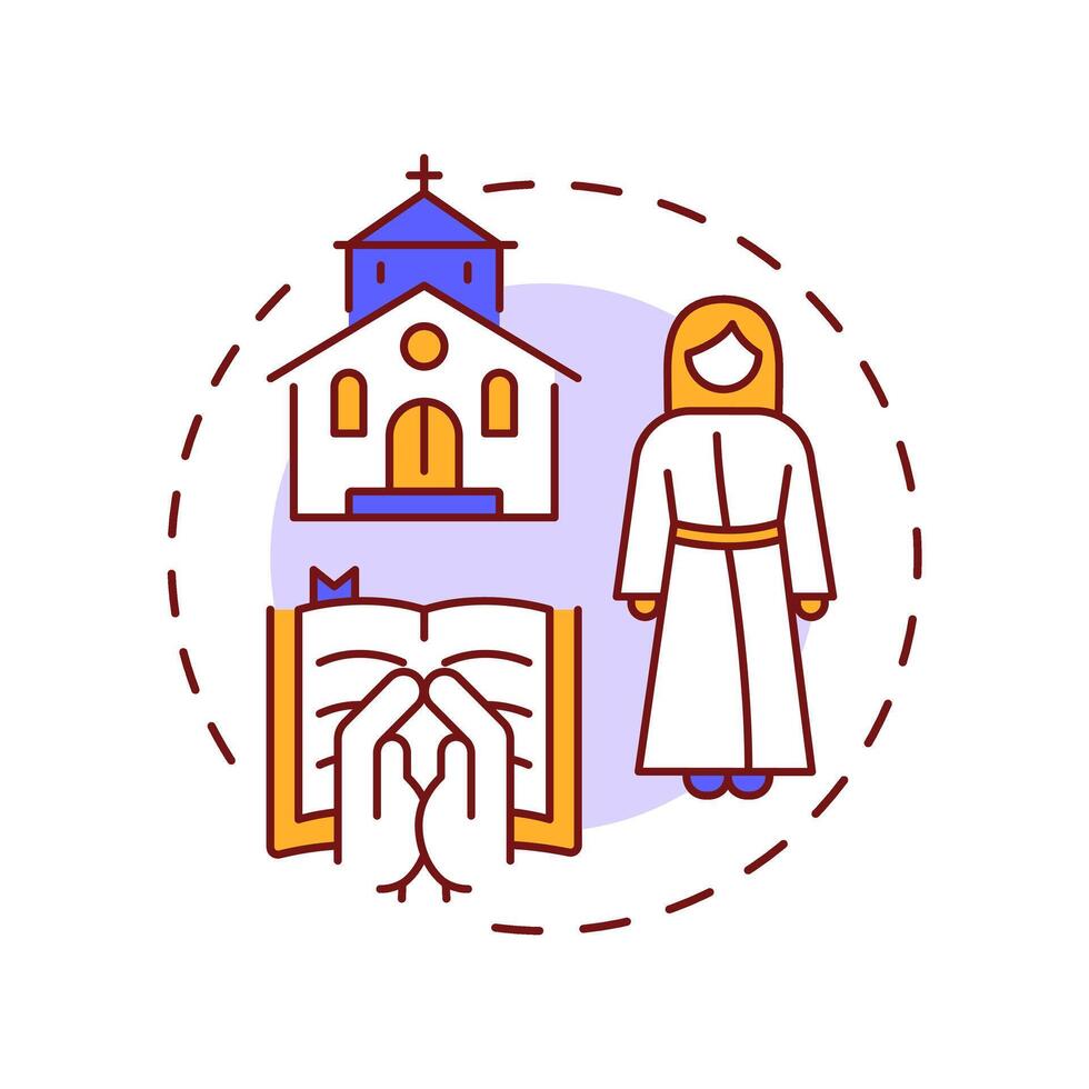 Seminary education multi color concept icon. Church, religion. Christianity, faith. Round shape line illustration. Abstract idea. Graphic design. Easy to use in article, infographic vector