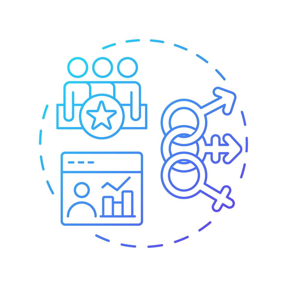 Workforce demographics blue gradient concept icon. Statistical characteristics of company employees. Staff insight. Round shape line illustration. Abstract idea. Graphic design. Easy to use blog post vector