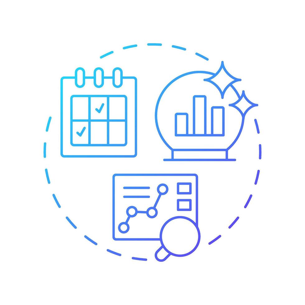 Considering future needs blue gradient concept icon. Predicting necessary talent and skill. Workforce forecasting. Round shape line illustration. Abstract idea. Graphic design. Easy to use blog post vector