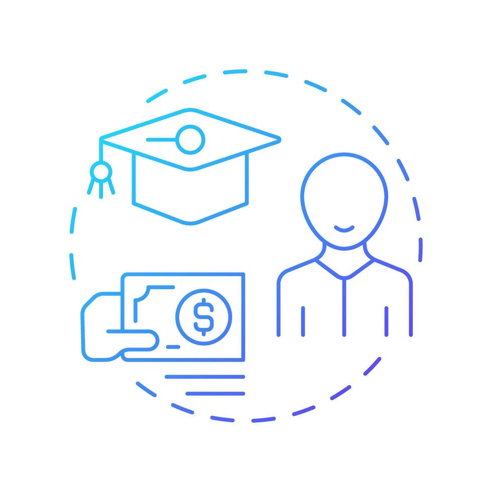 Training expense per employee blue gradient concept icon. Company costs for staff development. Hiring metric. Round shape line illustration. Abstract idea. Graphic design. Easy to use blog post vector
