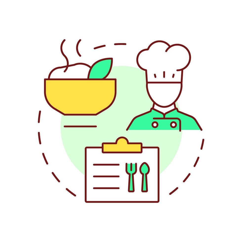 Hot lunches multi color concept icon. Culinary, cook. Food menu. Meal service, plan. Round shape line illustration. Abstract idea. Graphic design. Easy to use in article, infographic vector