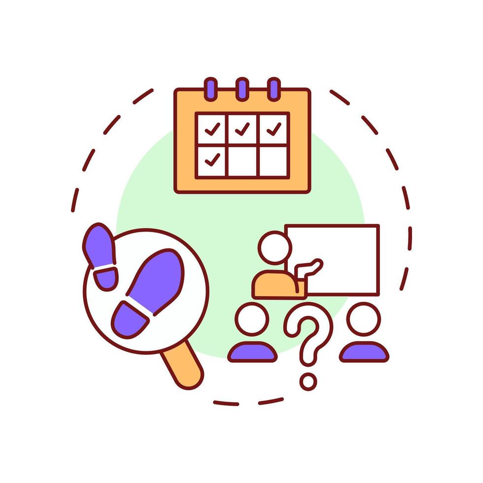 Attendance tracking multi color concept icon. Class schedule. Recording, monitoring. Round shape line illustration. Abstract idea. Graphic design. Easy to use in article, infographic vector