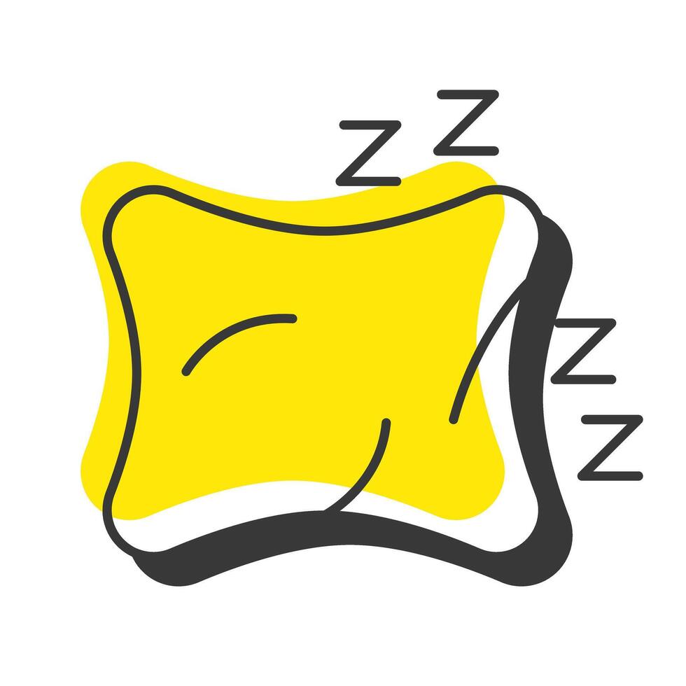 Sleep pillow offset shadow line icon. Health care, comfort. Bedtime, relaxation. Memory foam, orthopedic. Bold outline symbol with solid orange fill. Modern flat illustration. Editable stroke vector