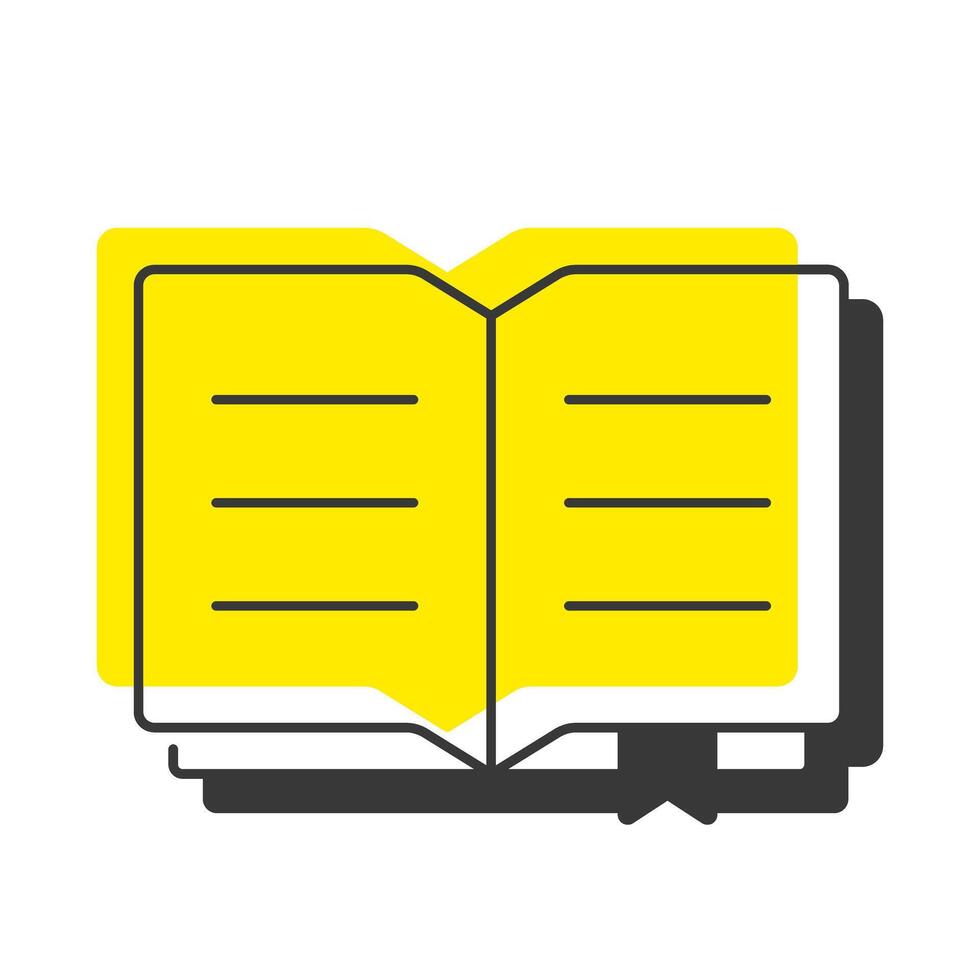 Book reading offset shadow line icon. Studying process, education. Information learning, knowledge. Bold outline symbol with solid orange fill. Modern flat illustration. Editable stroke vector