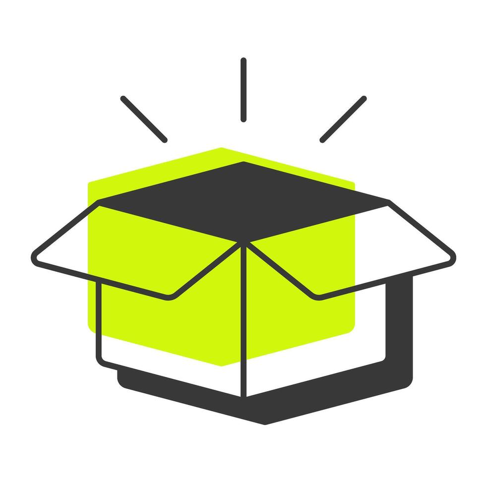 Delivery box offset shadow line icon. Distribution package, logistics. Supply chain, transportation. Bold outline symbol with solid green fill. Modern flat illustration. Editable stroke vector