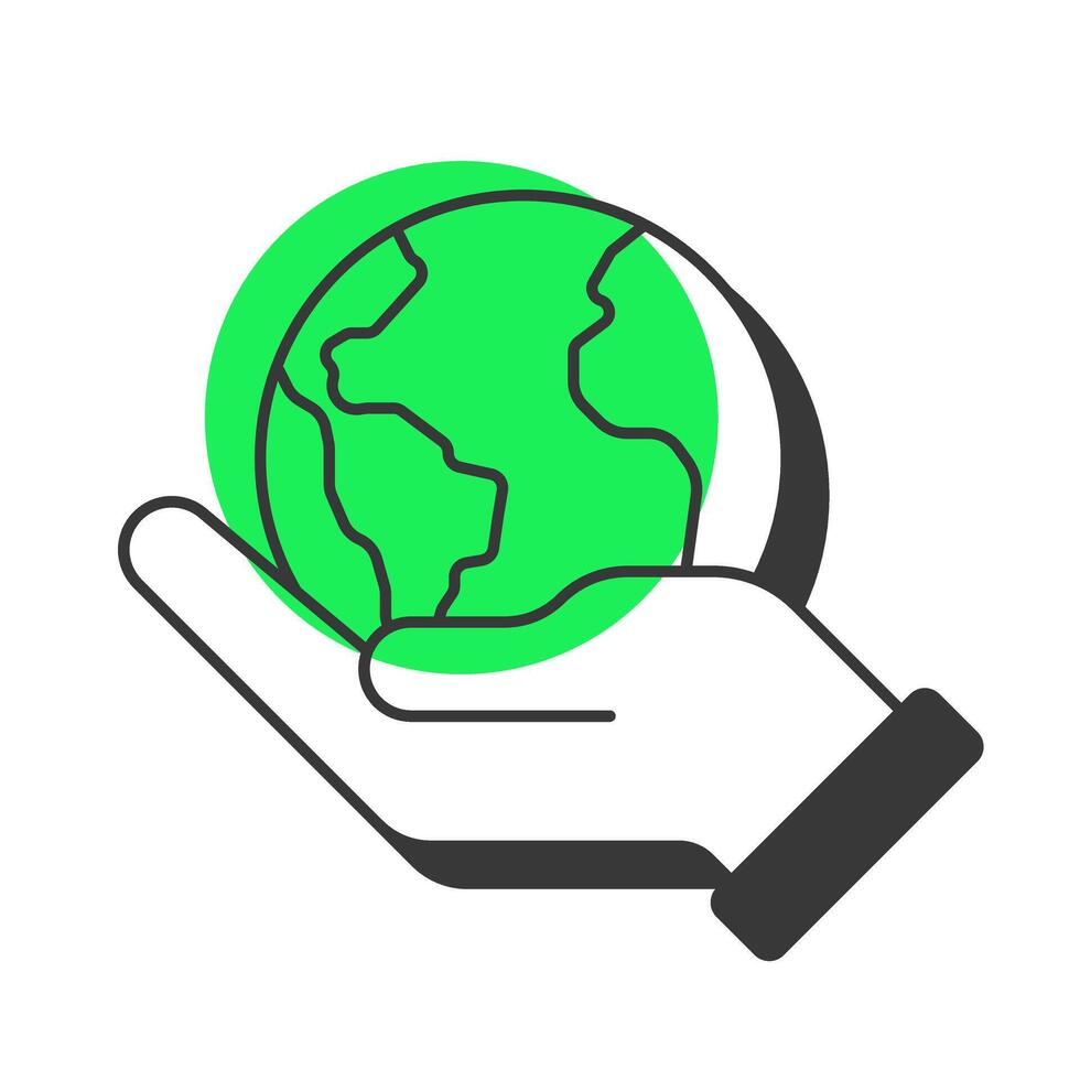 Environment protection offset shadow line icon. Ecology preservation, ecofriendly. Ecosystem, nature. Bold outline symbol with solid green fill. Modern flat illustration. Editable stroke vector