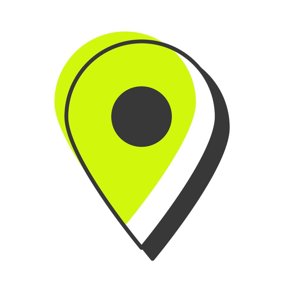 Gps mark offset shadow line icon. Location pin, position. Navigation, direction. Place pointer. Bold outline symbol with solid green fill. Modern flat illustration. Editable stroke vector