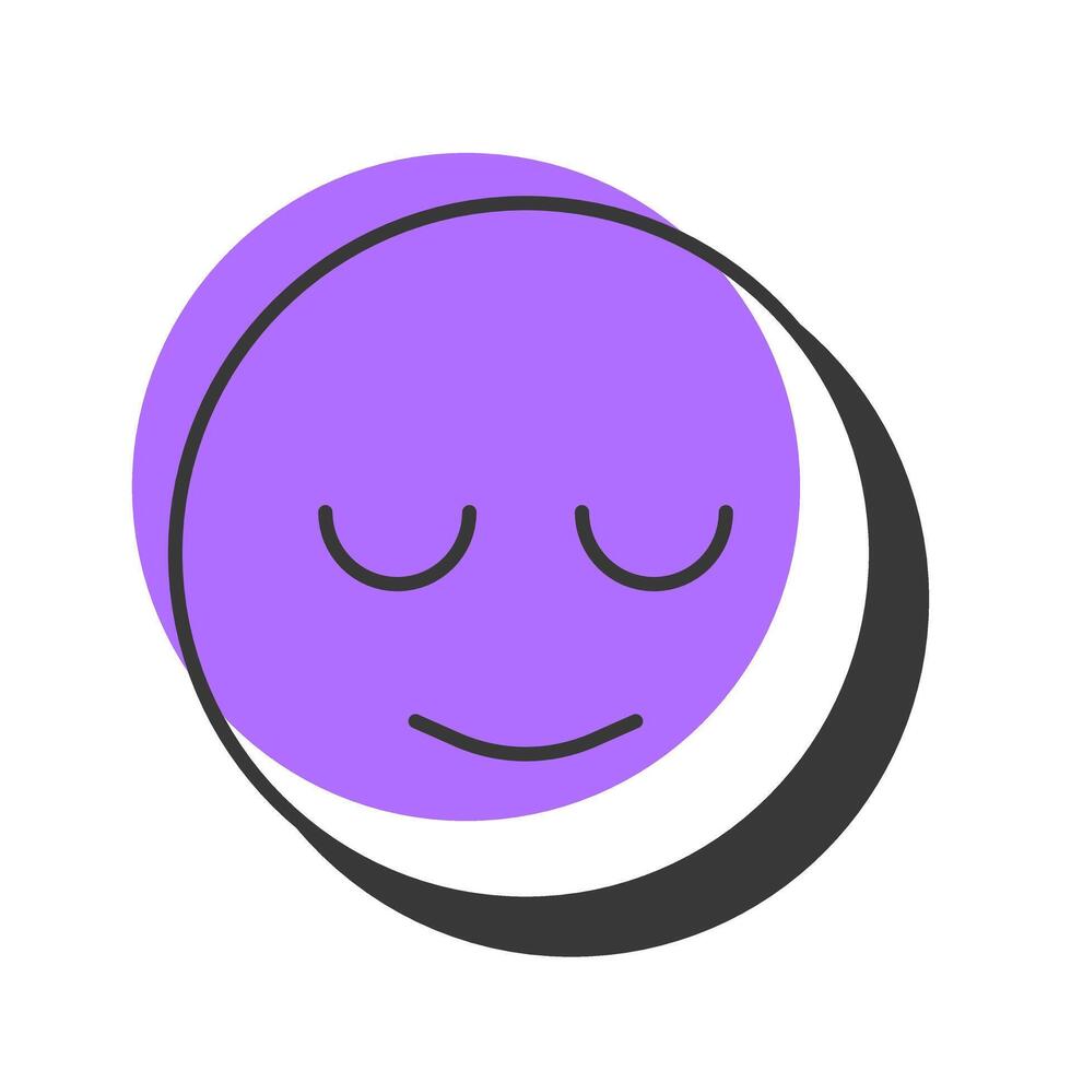 Mood offset shadow line icon. Sad emoticon, depression. Mental health, healthcare. Customer satisfaction. Bold outline symbol with solid purple fill. Modern flat illustration. Editable stroke vector