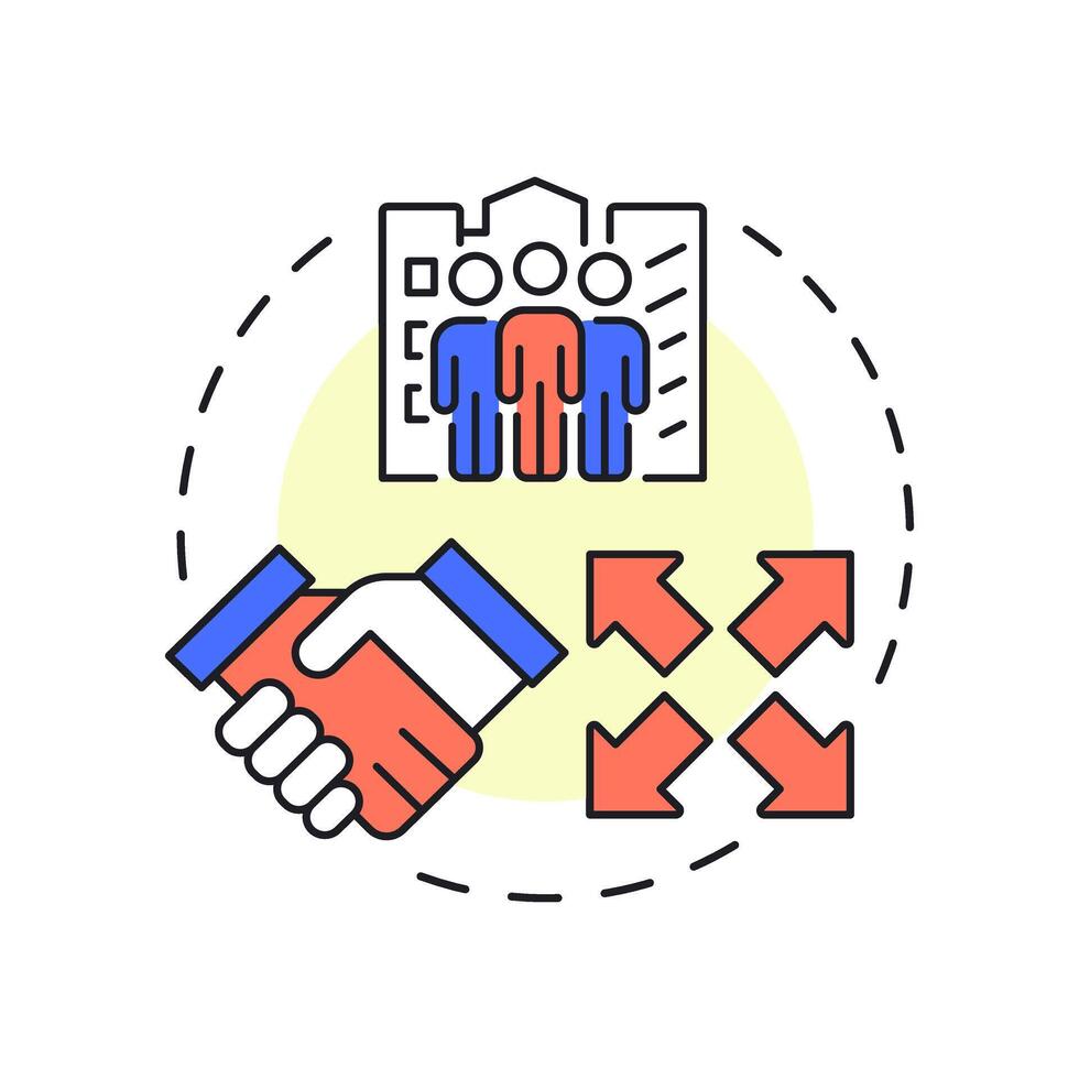 Corporate incubators multi color concept icon. Business goals. Agreement, support. Round shape line illustration. Abstract idea. Graphic design. Easy to use in infographic, brochure vector