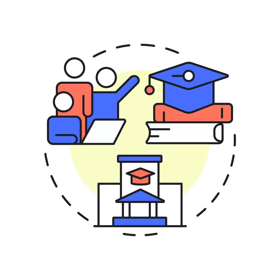 Academic incubators multi color concept icon. Studying environment, knowledge. Learning, education. Round shape line illustration. Abstract idea. Graphic design. Easy to use in infographic, brochure vector