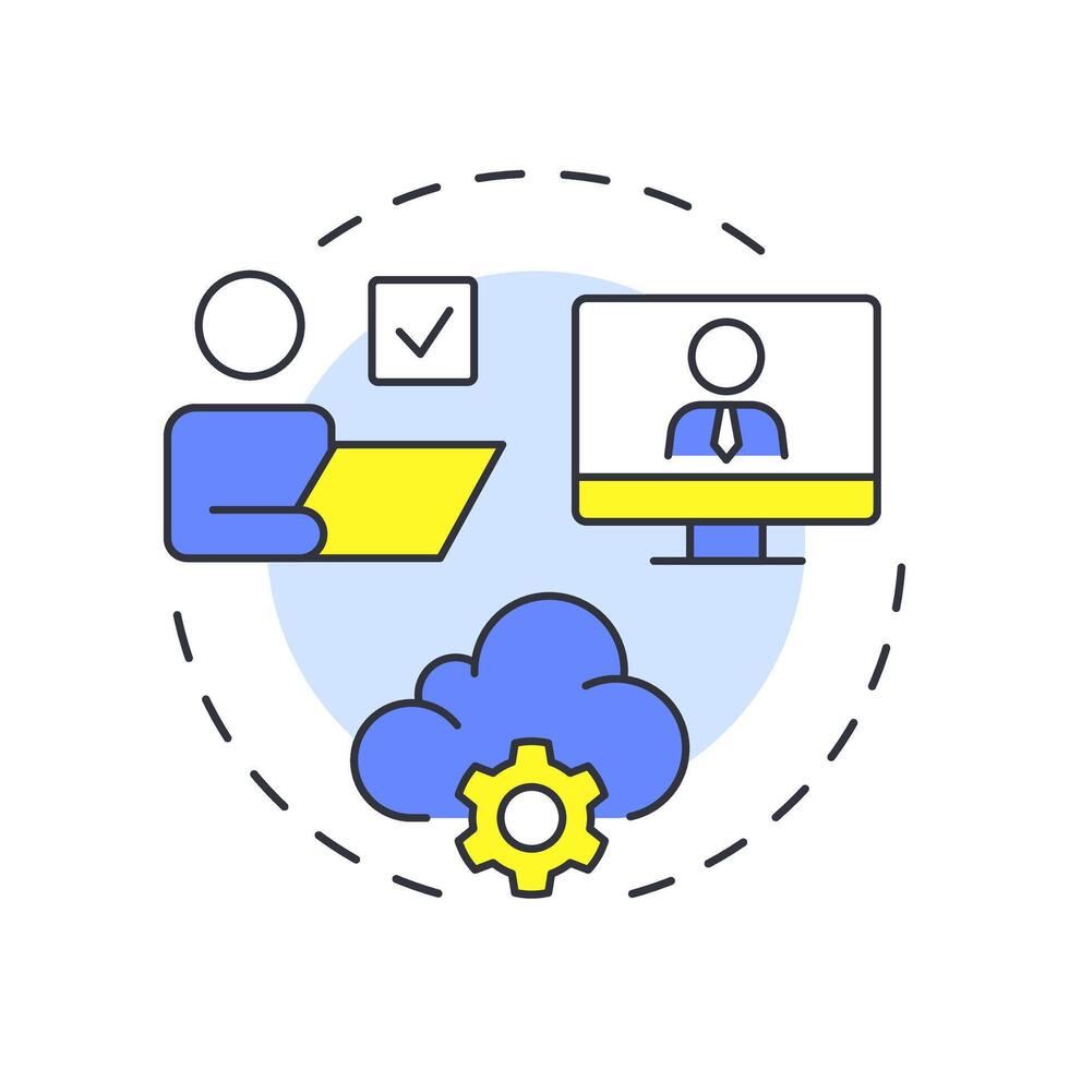 Virtual business incubators multi color concept icon. Remote support, cloud technology. Round shape line illustration. Abstract idea. Graphic design. Easy to use in infographic, brochure vector