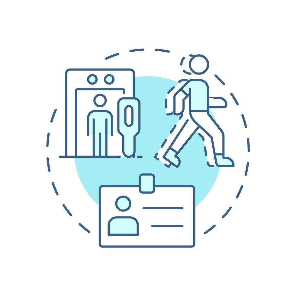 Tailgating and piggybacking soft blue concept icon. Physical security threat and risk. Unauthorized entry. Round shape line illustration. Abstract idea. Graphic design. Easy to use in booklet vector